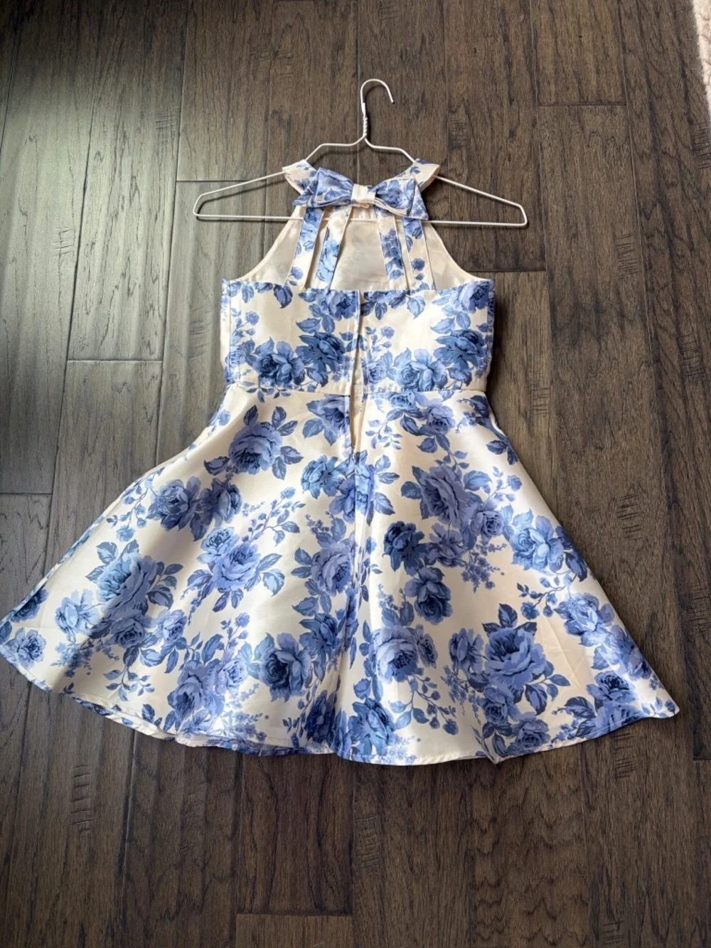 Rare Editions Fit-and-Flare Dress | Blue White Floral Print | Girls Size 16